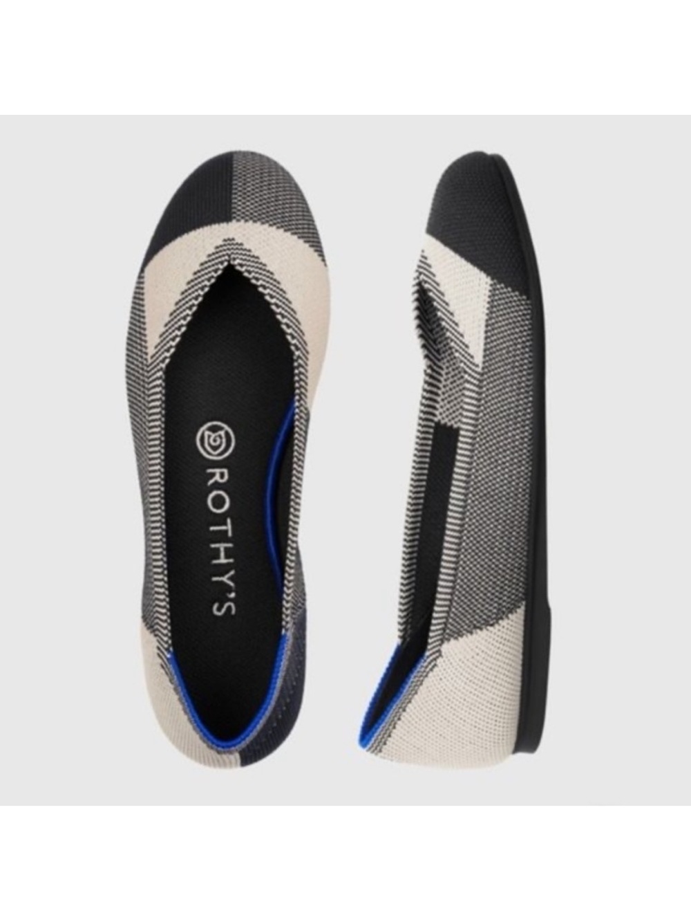 Rothy's The Flat Round Toe in Black and White Buffalo Plaid size 6.5